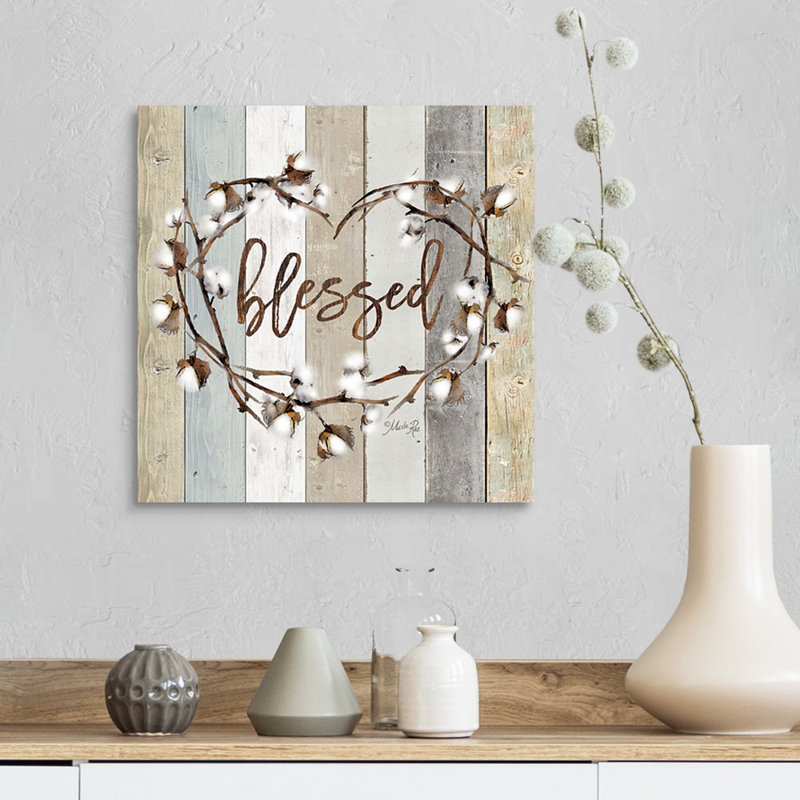 " Blessed Cotton Wreath " by Marla Rae, Wrapped Canvas, 16" H x 16" W, No Frame