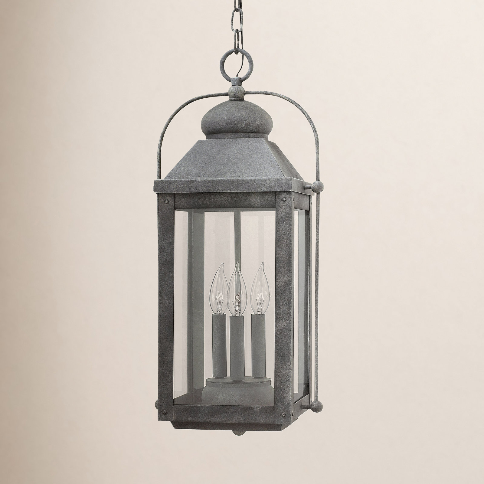 Anchorage Outdoor Hanging Lantern, Aged Zinc, LED
