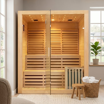 ZONEMEL Wooden Steam Sauna Room, 4 to 5 Person Canadian Hemlock Luxurious Indoor Sauna with 6 KW Harvia Stove Heater, Sauna Stone, Wooden Bucket, Scoop, Reading Light, WiFi Control, 220V, 195℉