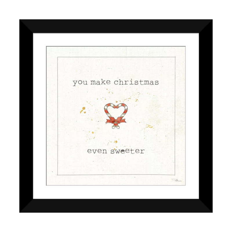 «Christmas Cuties II», art textuel sur toile, H 16 po x l 16 po x P 1 po, Papier beaux-arts encadré noir, Blanc