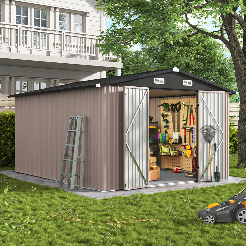 10X12 Ft. Outdoor Storage Shed With Floor And Double Doors, Brown