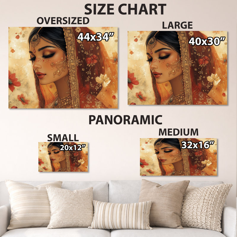 Mariée en henné et or - décoration murale en métal moghole, reproduction d'art indienne, L 32 po x H 24 po