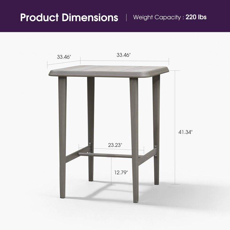  Table de bar pour l'extérieur, 41.34" H x 33.46" W x 33.46" D, Lighr Gray