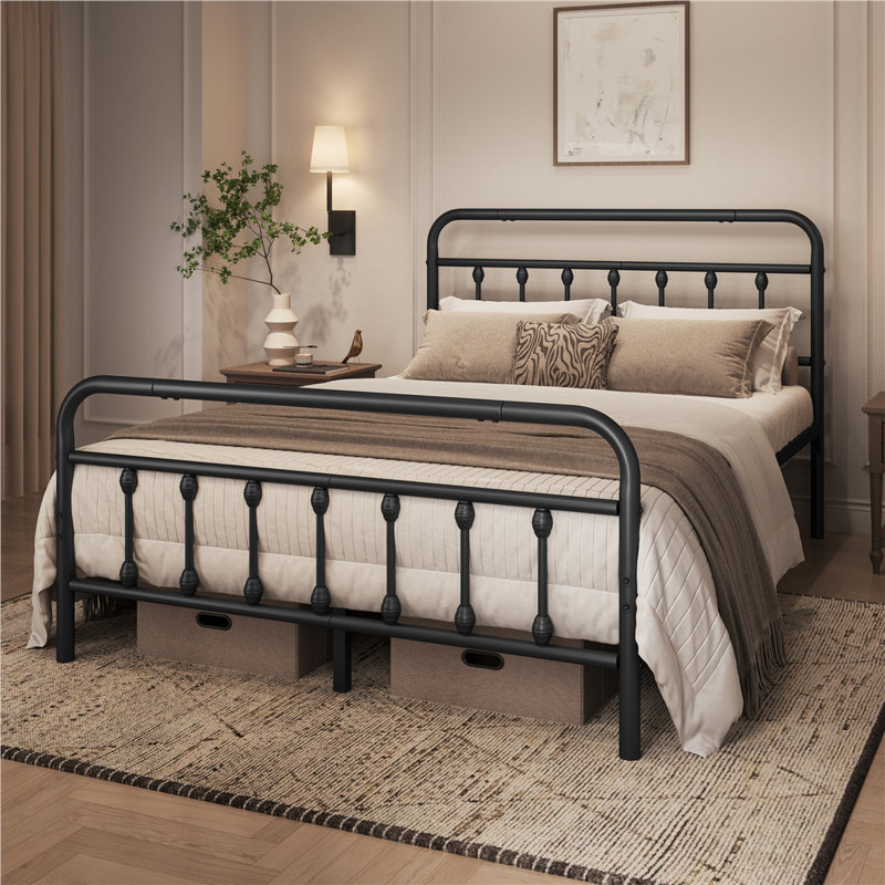 Metal Bed Frame with Vintage Headboard, Double (4'6), Black