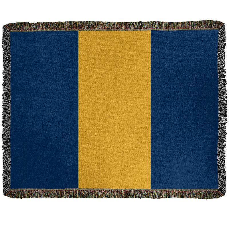Hand Woven Throw Blanket, 37" x 52", Navy Blue/Gold/Navy Blue, Cotton