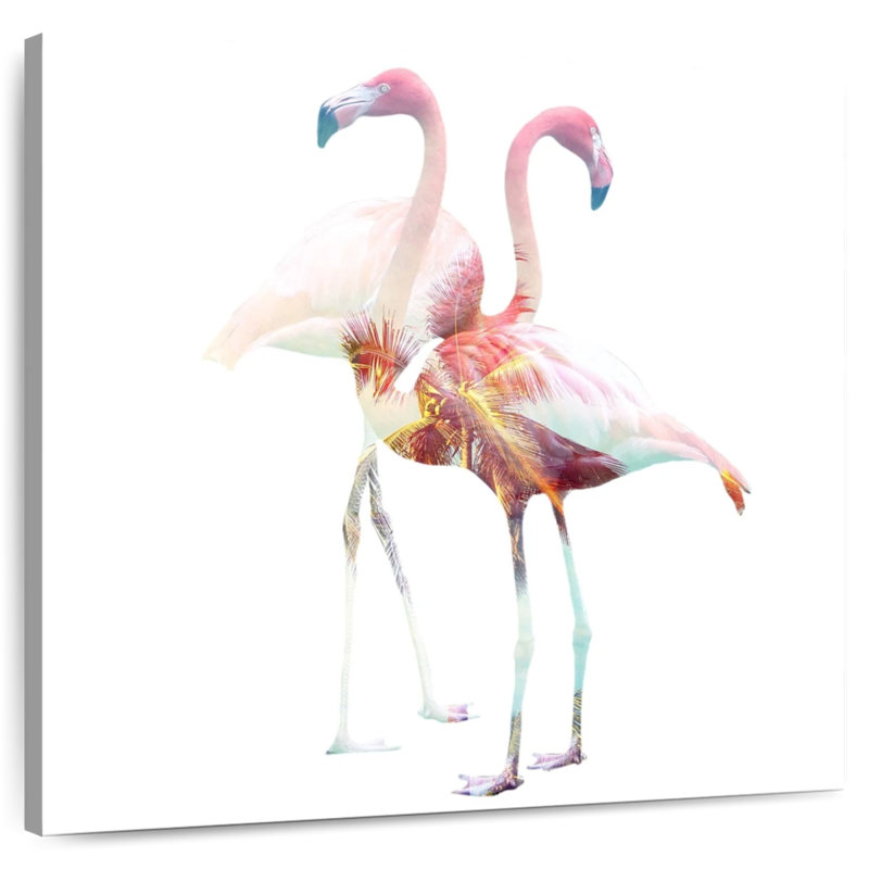 Couple tropical flamant rose, H 33 po x l 33 po