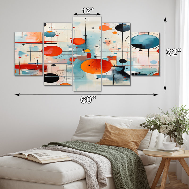 Atomique abstrait coloré Mid-Century II - impression murale Mid-Century - 5 panneaux