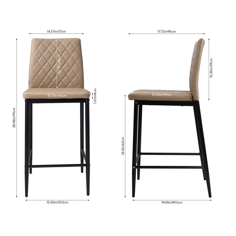 Upholstered Counter Stool with Metal Frame, Camel