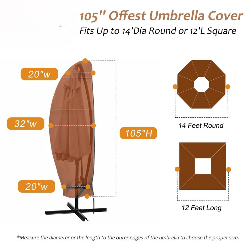 Patio Umbrella Cover Outdoor Waterproof Cantilever Parasol Banana Umbrella Cover Fits 12Ft To 14Ft, Brown