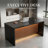 Modern LED Dining Table with Black Marble Texture, 67" Large Kitchen Island Table