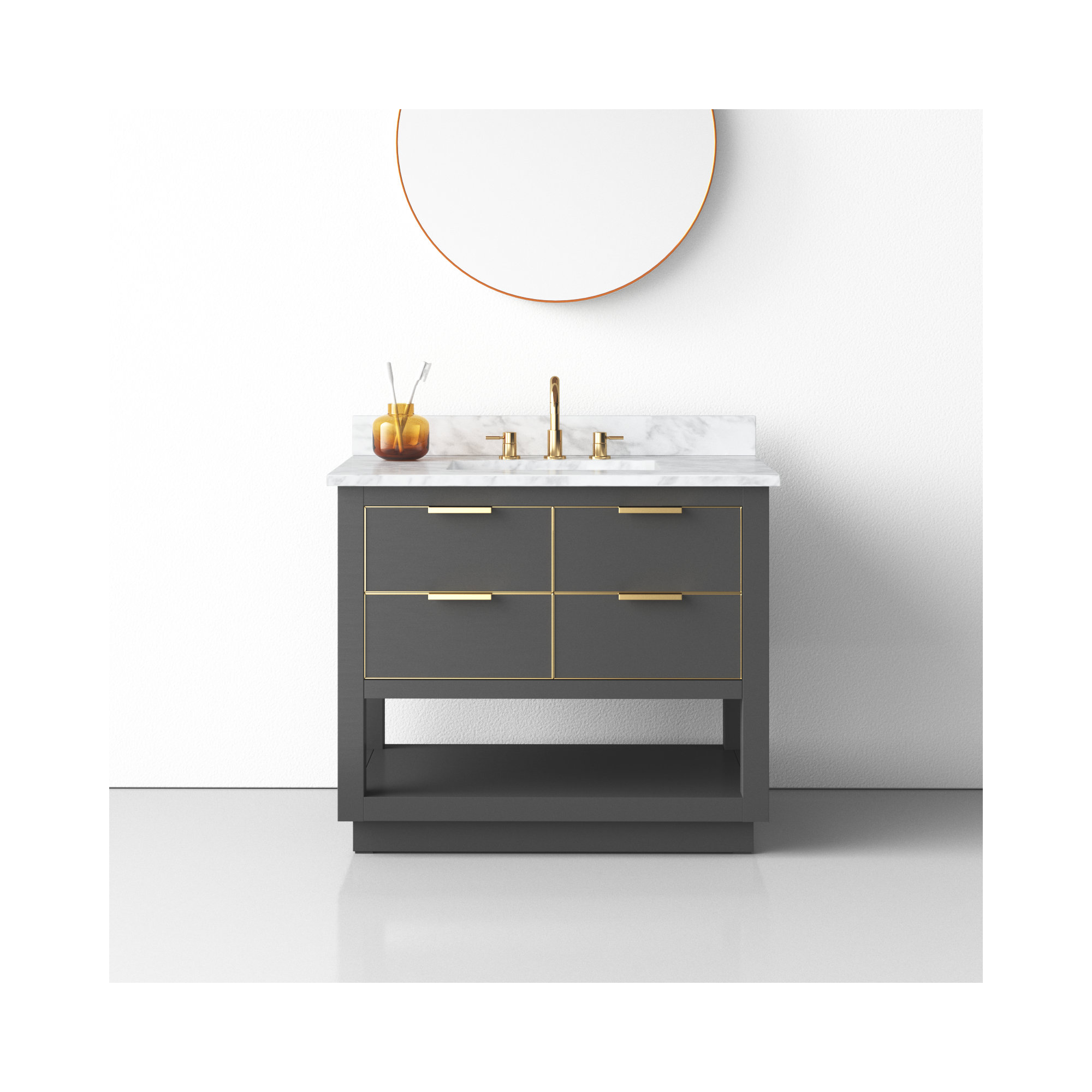 Allie 42" Single Bathroom Vanity Set, 36"W, Twilight Gray, Carrara White Marble/Silver