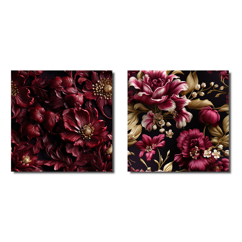 Bluffton - ensemble de 2 reproductions d'art abstrait botaniques, Toile tendue, H 16 po x l 33 po x P 1 po