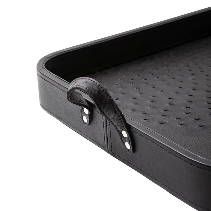 Ostrich Leather Inlay Tray, Black