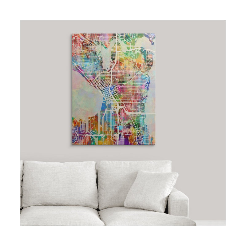 «Seattle Washington Street Map» par Francy, impression, H 36 po x l 27 po x P 1,5 po, Toile