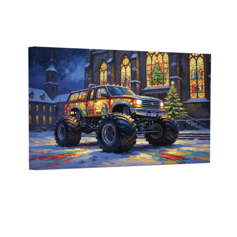 Scène de Noël de Noël avec un camion monstre coloré