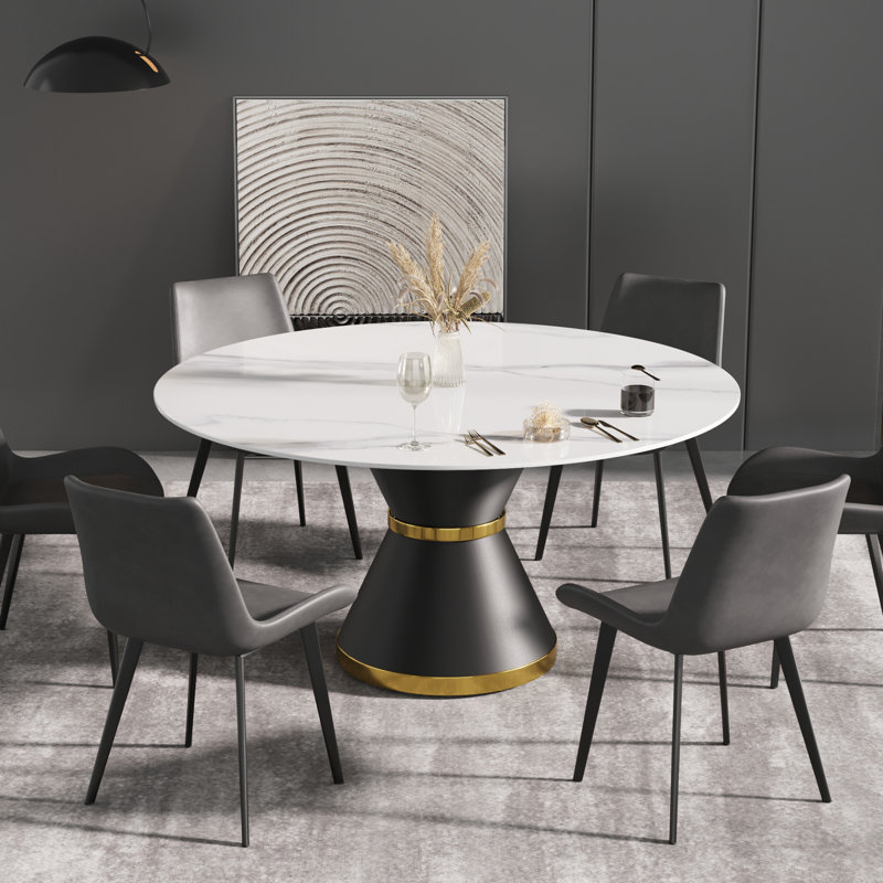 Alperton 9 - Piece Round 59.05'' Pedestal Dining Set, Gray/Gray, White