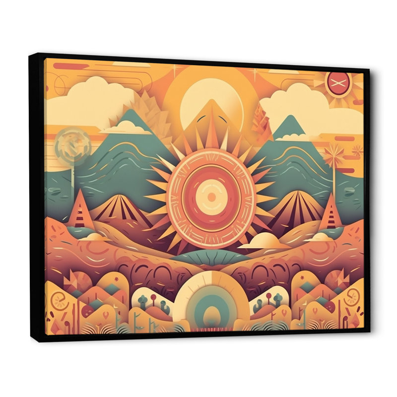 Tribal Sun I - reproduction de cadre flottant sur toile, H 30 po x l 40 po x P 1,5 po, Noir