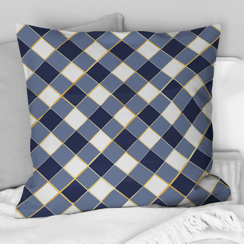 Imprimé vichy bleu et blanc III - Coussin moderne, H 16 po x l 16 po