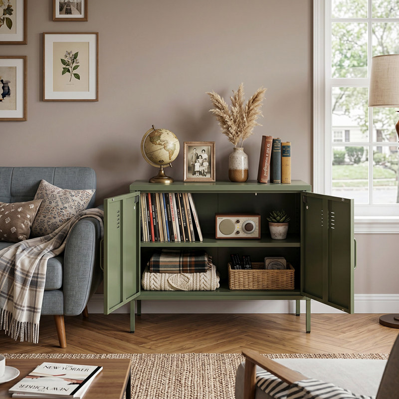 Une armoire de rangement multifonctionnelle en métal d'une hauteur de 25,2 pouces, Olive Green