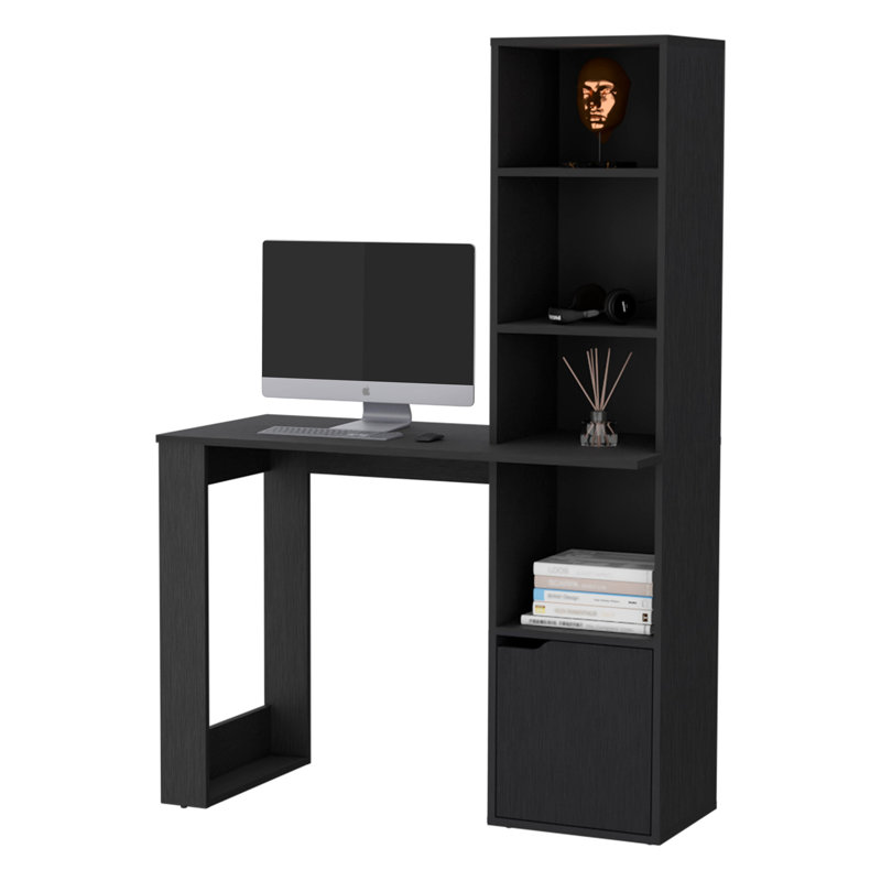 Bureau d'ordinateur Anson avec bibliothèque à 4 niveaux et armoire à 1 porte, Blanc