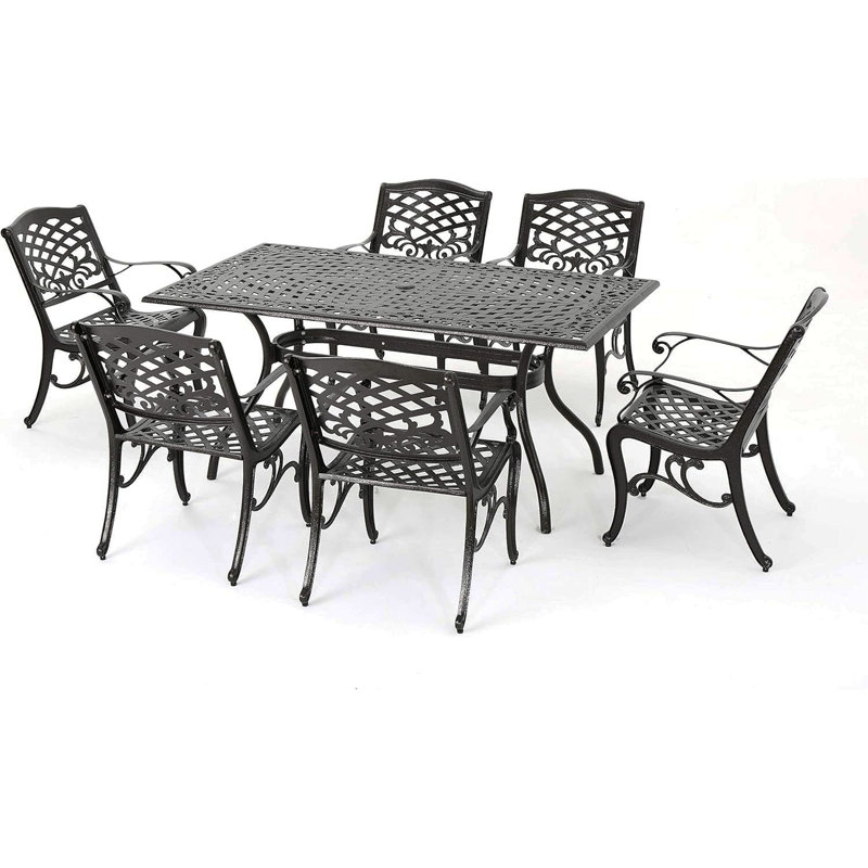 Ensemble de salle à manger en métal pour 6 personnes avec table rectangulaire Ravenna, Bronze