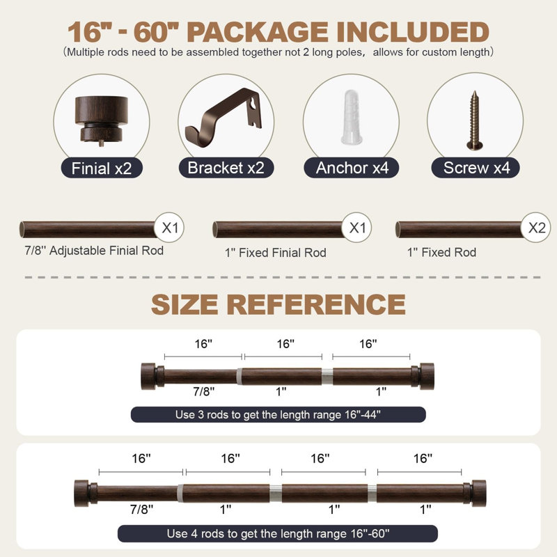 Deep Walnut Wood Curtain Rods