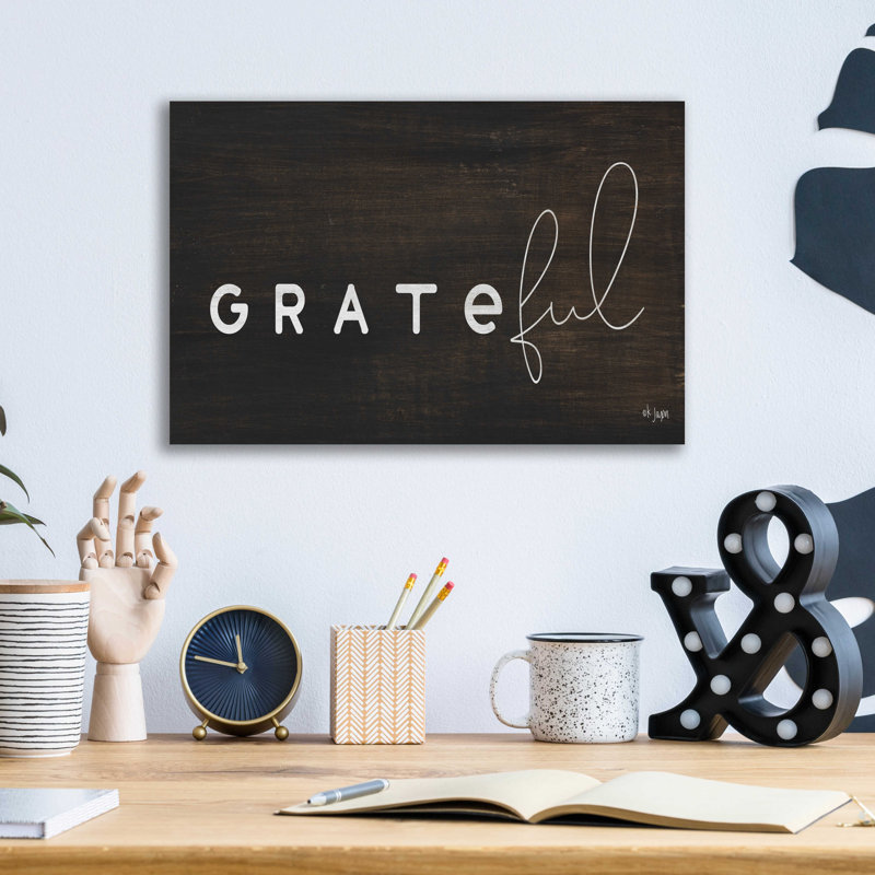 Grateful - Art textuel sans cadre, H 12 po x l 16 po x P 0,13 po