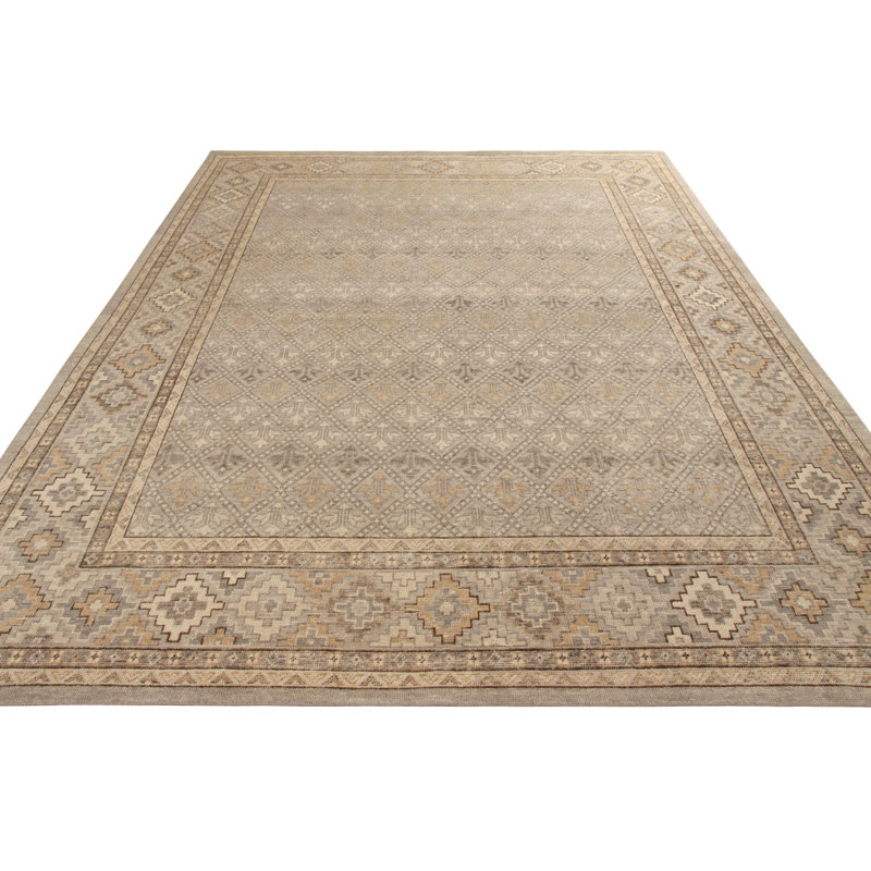 Distressed Homage Hand Knotted Wool Geometric Area Rug, Rectangle 10' x 14'