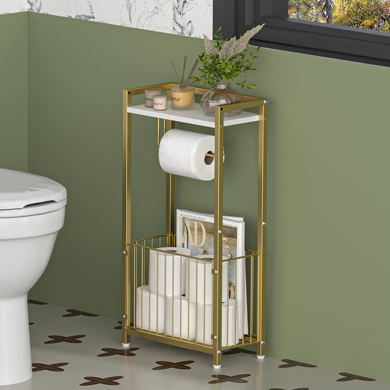 Porte-papier hygiénique avec tablette de rangement, distributeur de rouleau autoportant pour la salle de bain, organisateur de papier hygiénique pour la salle de bain et plus encore