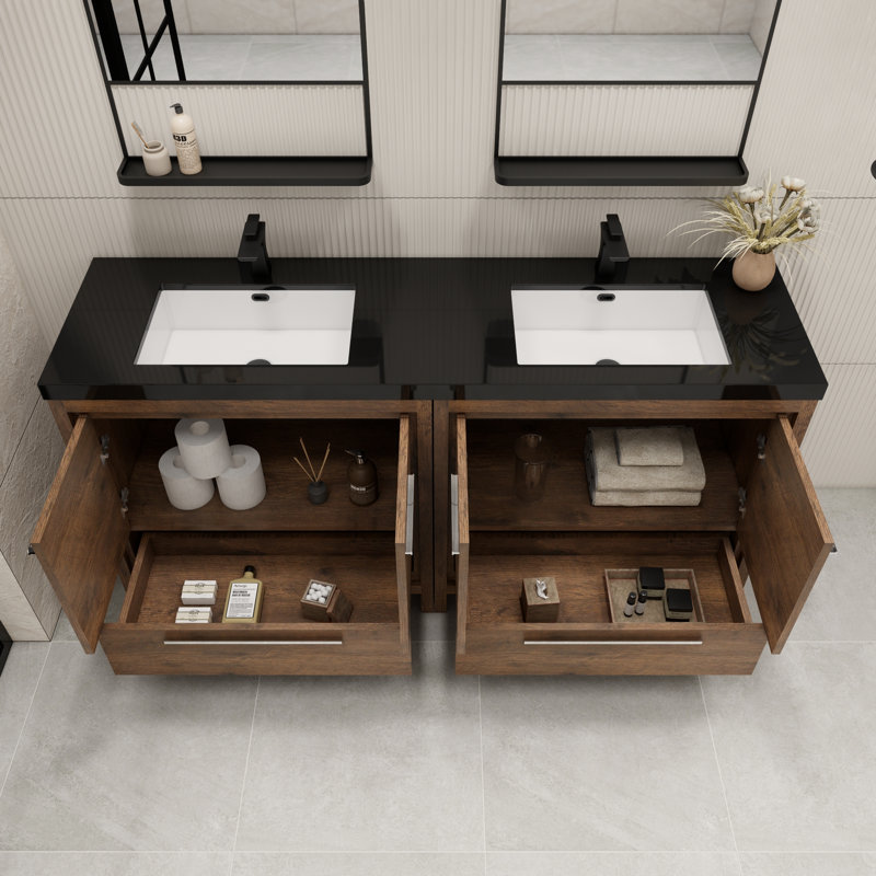 Ensemble de meuble-lavabo double 72 po Catori, Bois de rose