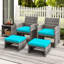 Repose-pieds 2 pièces en rotin PE avec coussins à fermeture à glissière pour terrasse Turquoise-1853352767