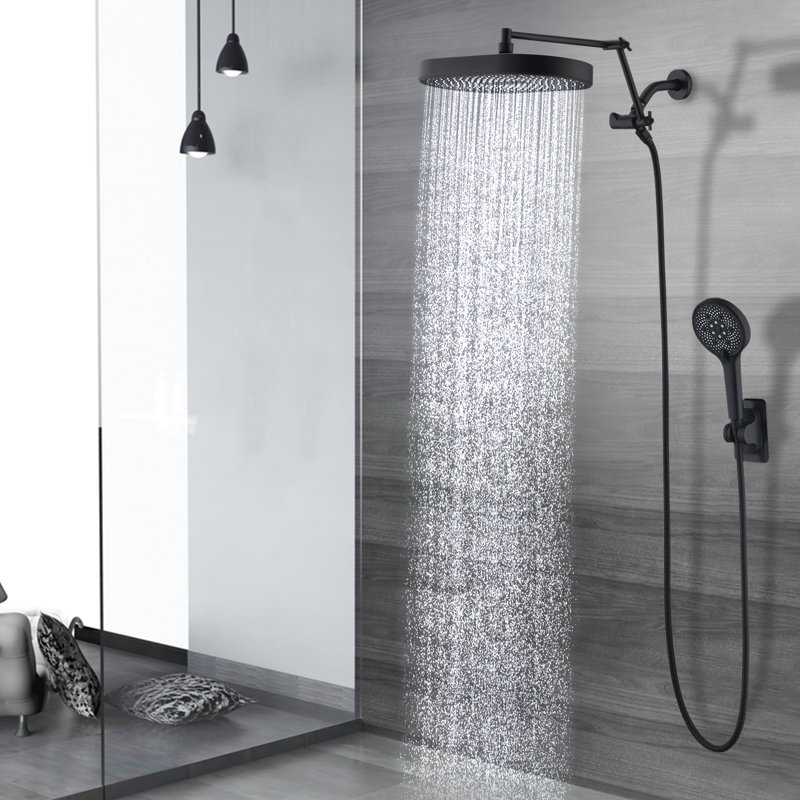 14 Inch Rain Shower Head With 5+1 Settings Handheld Spray Combo, Matte Black