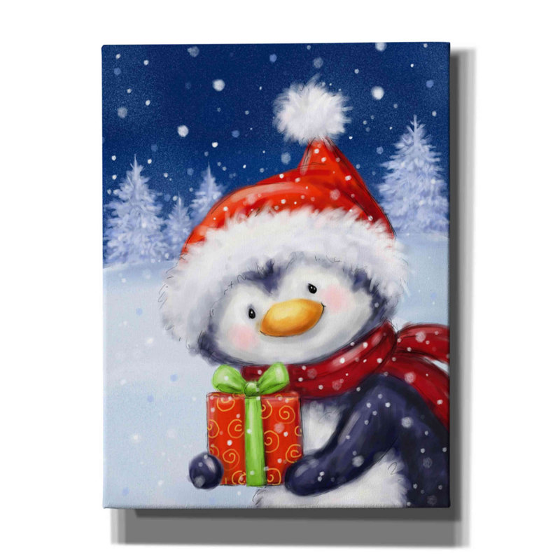 " Penguin With Present " by Makiko, 16" H x 12" W x 0.75" D