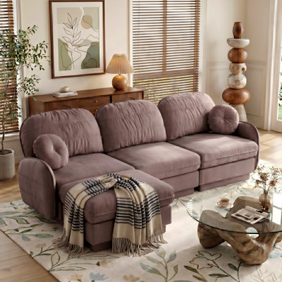 Eyisean 105" Chenille Modular Sectional Sofa, Comfy 3 Seater Upholstered Cloud Couch with Ottoman
 & Round Pillows , Modern Deep Seat Couches for Living Room, Apartment