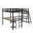 Metal Twin Size L-Shaped Loft Bed With LED, Storage Shelves, 2 Charging Stations And Desks