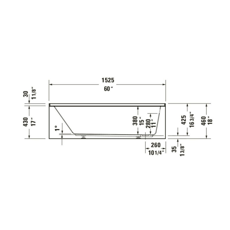 Baignoire en alcôve 60x32 Duravit No.1, Droite