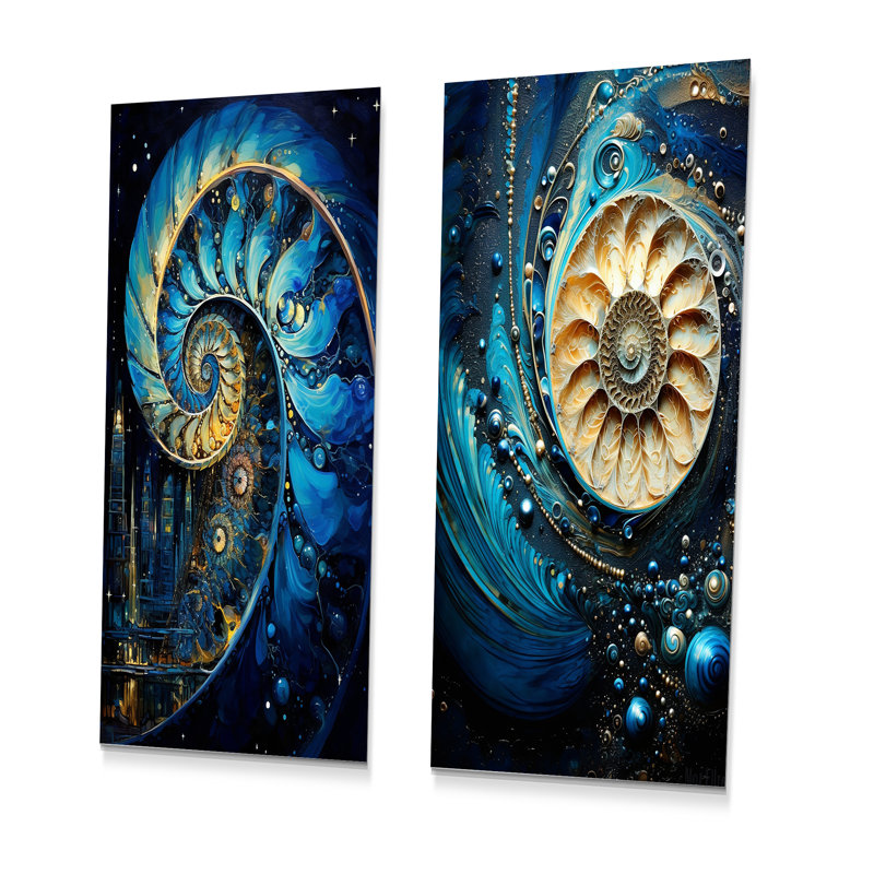 Nautilus saphir coquillages - ensemble de 2 décorations murales en métal Nautilus, H 28 po x l 24 po