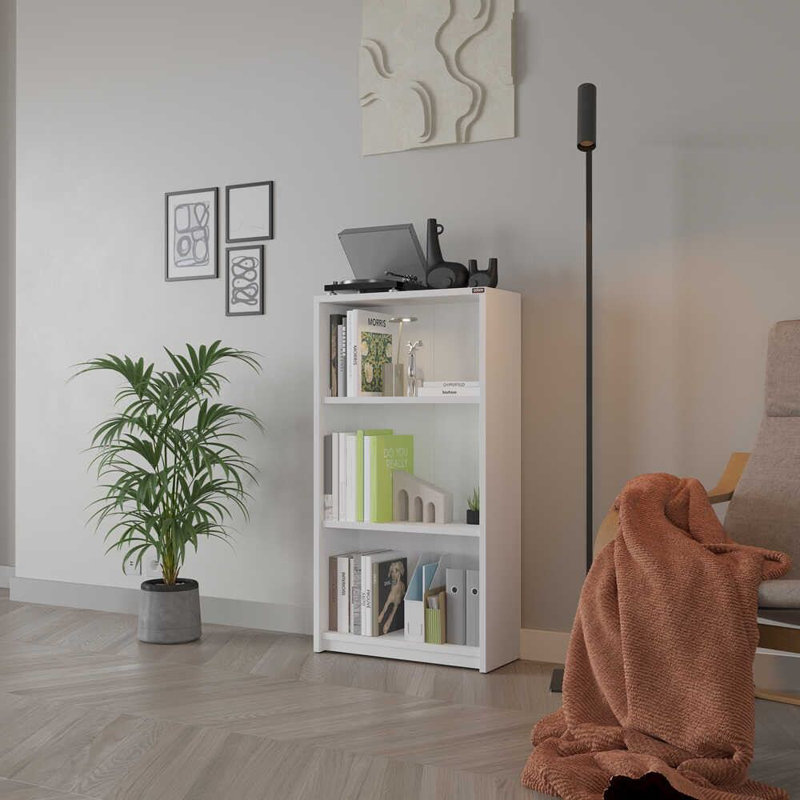 Stylish White Bookshelf, 22.8 x 41.7 x 9.1 inches | 100% Melamine Coated Particle Board, Durable and Elegant | Numerous Shelves, Wall-Mountable Design | Perfect for Home Office, Living Room & Study Spaces