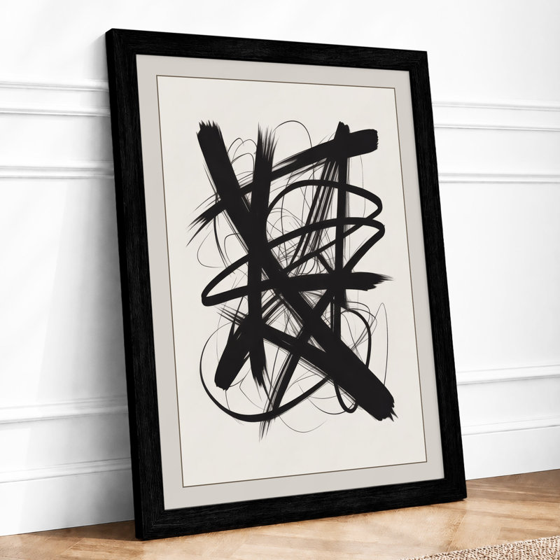 Gestural Energy Abstract - Framed Print, A3 - 42.0 x 29.7 cm, Black