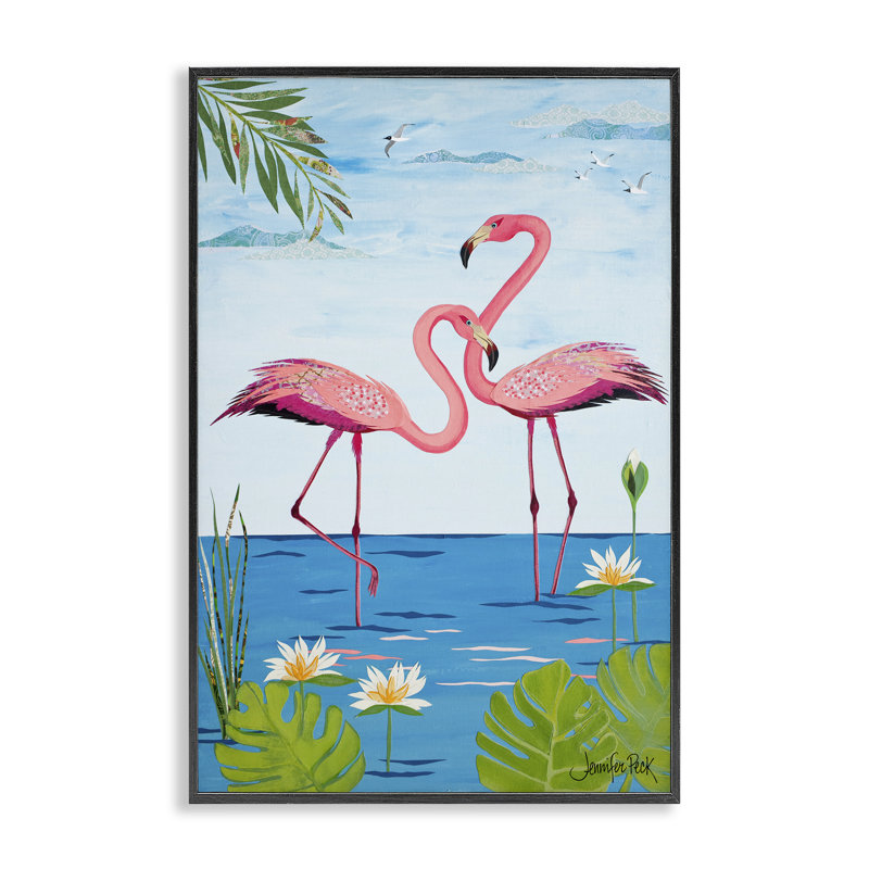 Joli flamant rose, estampe numérique par Jennifer Peck, Giclée encadrée noir minuit, H 30 po x l 20 po