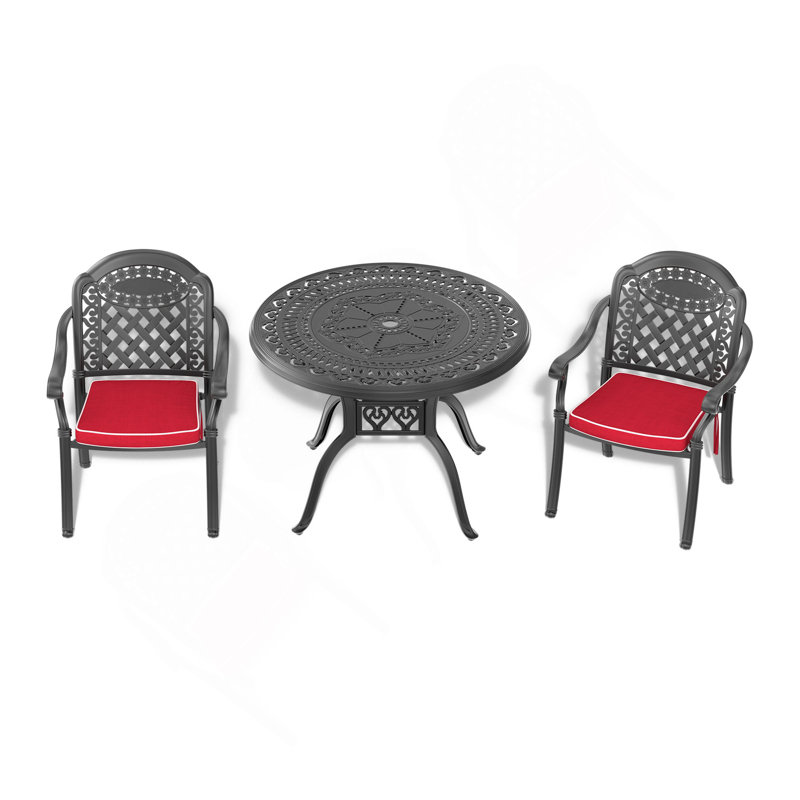3-Piece Set Of Cast Aluminum Patio Furniture With Cushions, 2