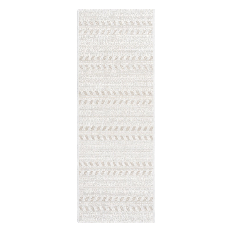 Solterra Vista Cream Casual Botanical Stripe Flatweave Polypropylene Indoor/ Outdoor Area Rug, Runner 2'2" x 6'