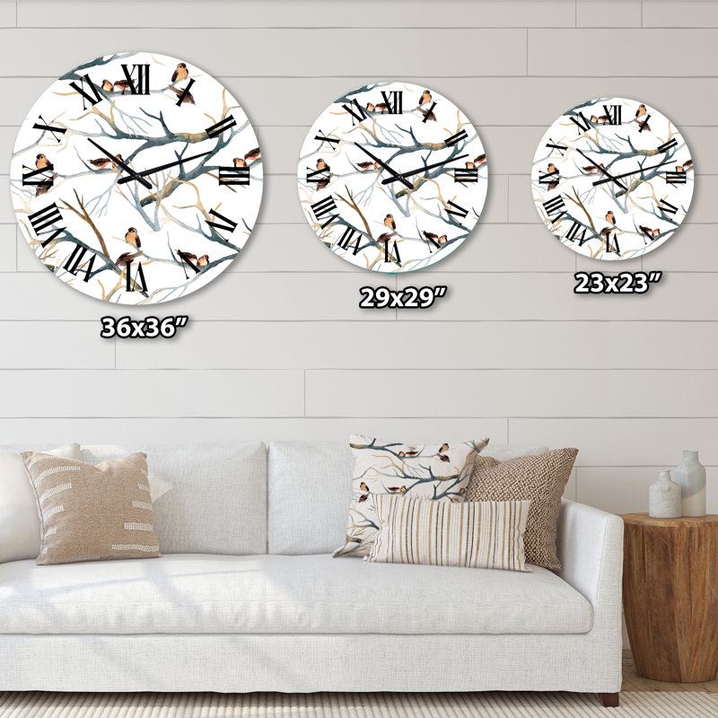 Petits oiseaux sur les branches d'arbre I - Horloge murale traditionnelle, Surdimensionné