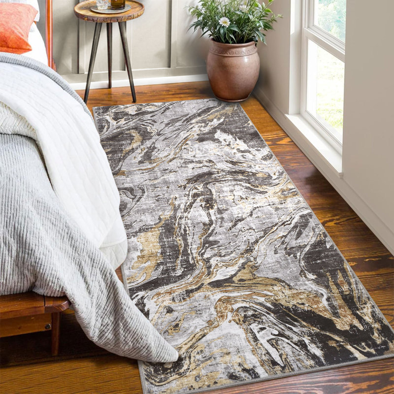 Tapis abstrait antidérapant pour salle de bain Randolph, Tapis de couloir 2 pi x 6 pi