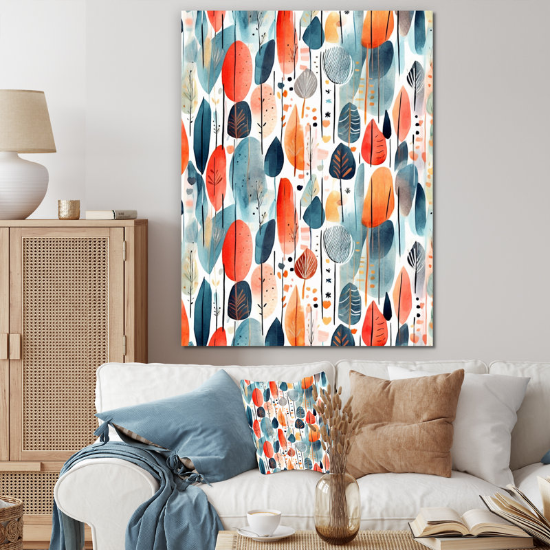 " Coral Teal Scandinave Flowers III ", 20" H x 12" W x 1" D, Wrapped Canvas