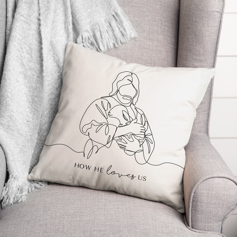  How He Loves Us - Housse et insert de coussin carré, H 16 po x l 16 po x P 1,5 po