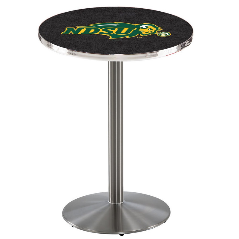 Round Metal Base Dining Table, Stainless Steel, North Dakota State University - Black
