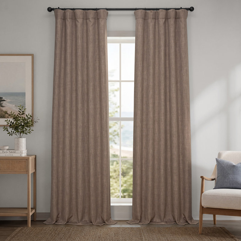 Ottis Faux Linen Room Darkening Curtain Panel, Dutch Cocoa, 50" W x 108" L