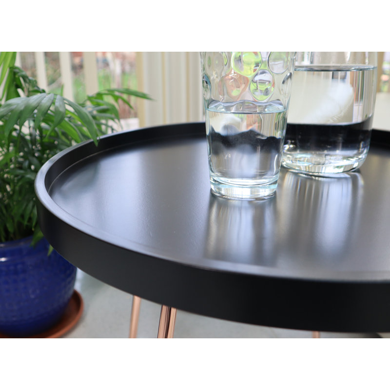 Hayfield Tray Top Cross Legs End Table, Copper, Black