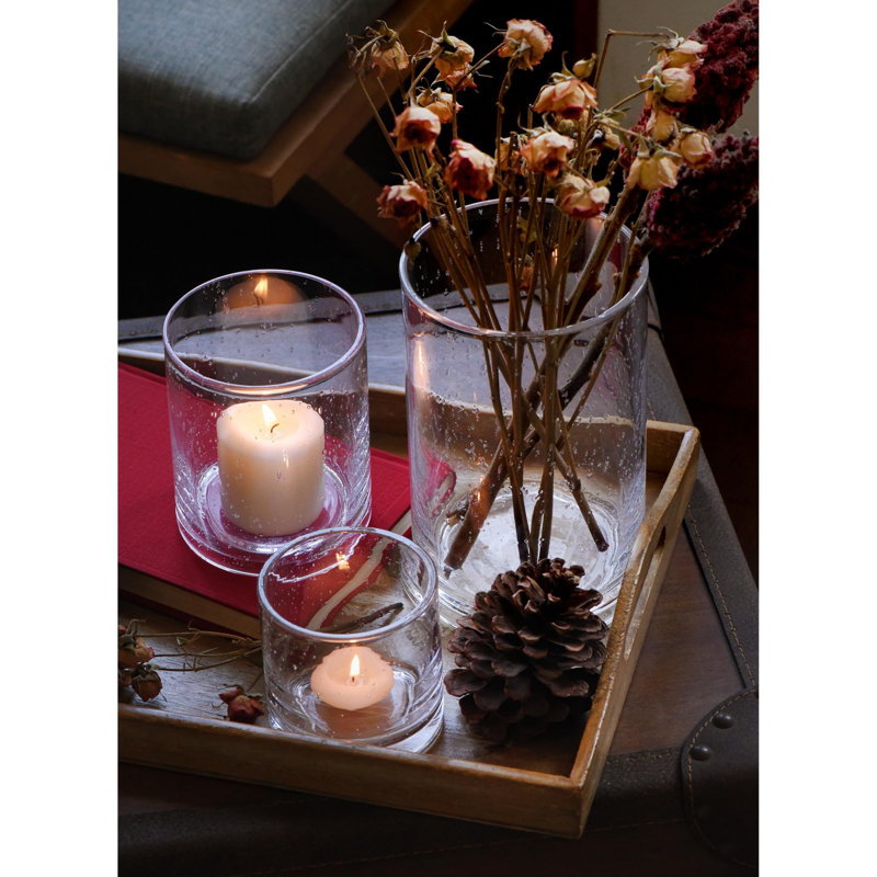 Glass Candle Holders Set Of 3, Cylinder Vases For Rustic Table Centerpieces, Clear